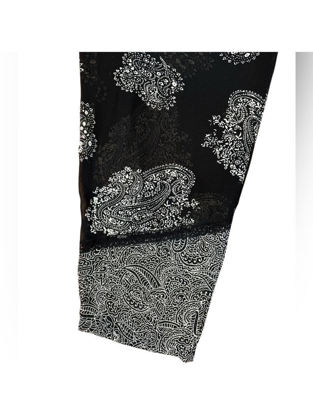 90s 2PC DELICATES BOHO SHEER BLK & CREAM PAISLEY CROP TOP & WIDE LEG PANT SZ XL - Picture 15 of 16